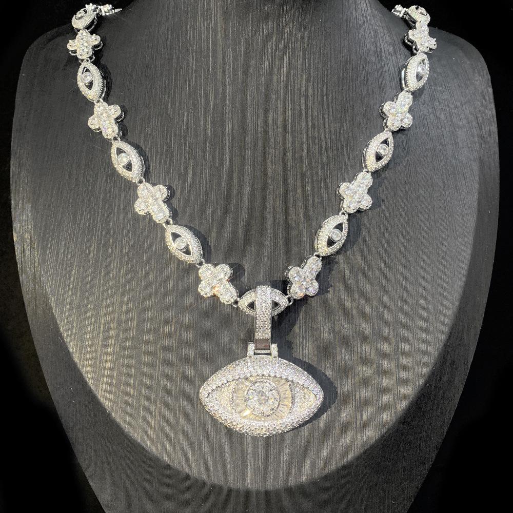 Men's Hip-hop Necklace Set, Cross Zircon Eyes, Zircon Pendant Necklace Trend Matching