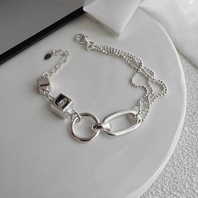 Geometric Cube Circular Punk Asymmetrical Bead Bracelet, A Fashionable Jewelry Gift for Girls.