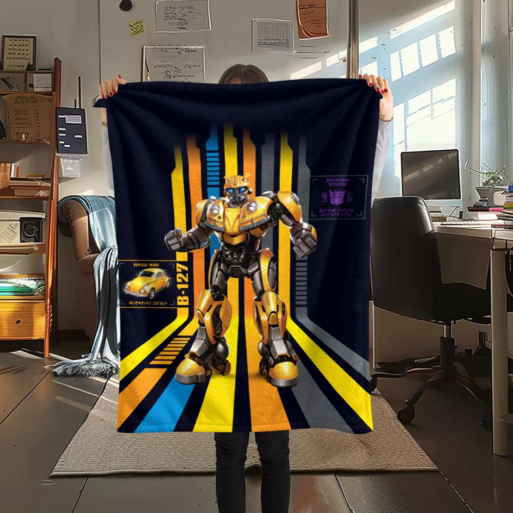 1Pc Bumblebee Print Flannel Blanket, High quality Comfortable for All Seasons, Home Decor, Warmth and Comfort, Perfect for Christmas Gifts