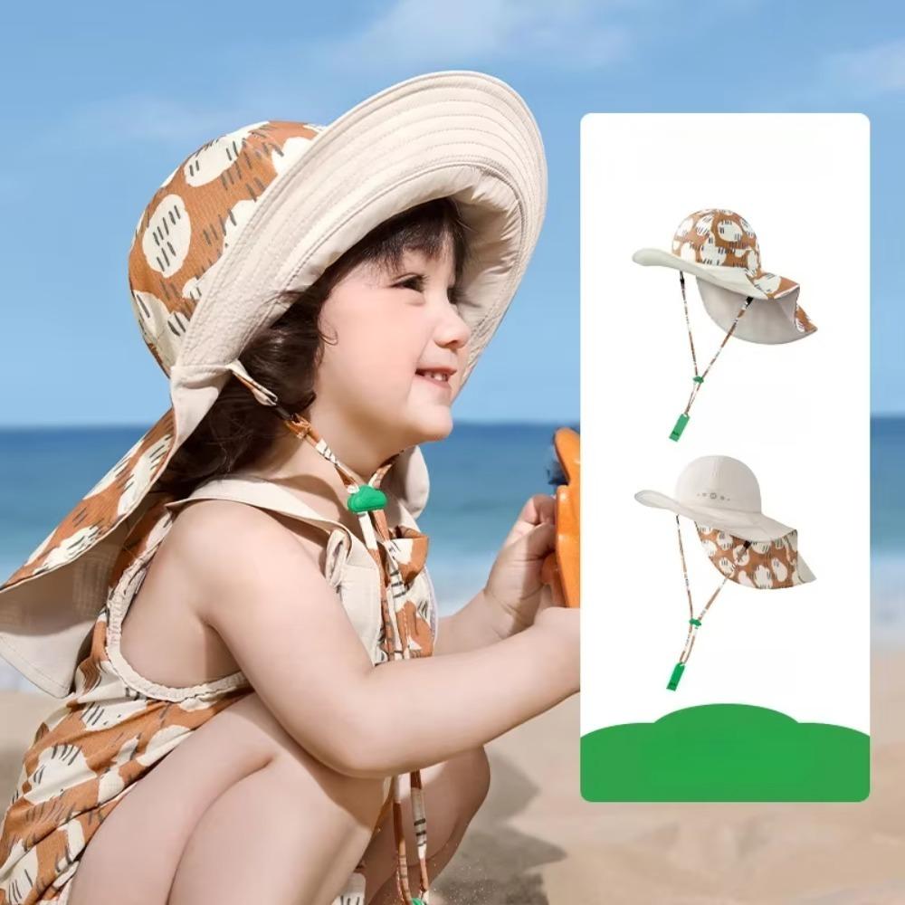 Shawl Attachment Double Sided Kid Sunhat Cotton Baby Shading Hat Cute Sand Beach Sun Hat  Picnic