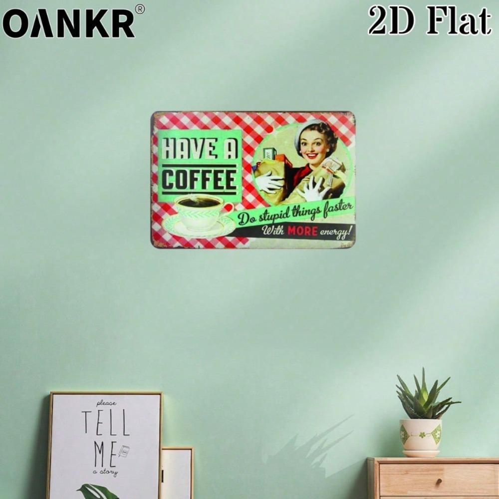Vintage Coffee Metal Tin Sign 12x8 Inch, Woman With Pot Gaming Poster, Retro Cafe Bar Home Wall Decor Plaque, Gift 2D Flat
