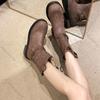 Fashion Autumn V-mouth Rivet Belt Buckle Short Boots Thick-soled Women's Retro Western Cowboy Botas Fashion Chunky Middle Heeled Shoes
