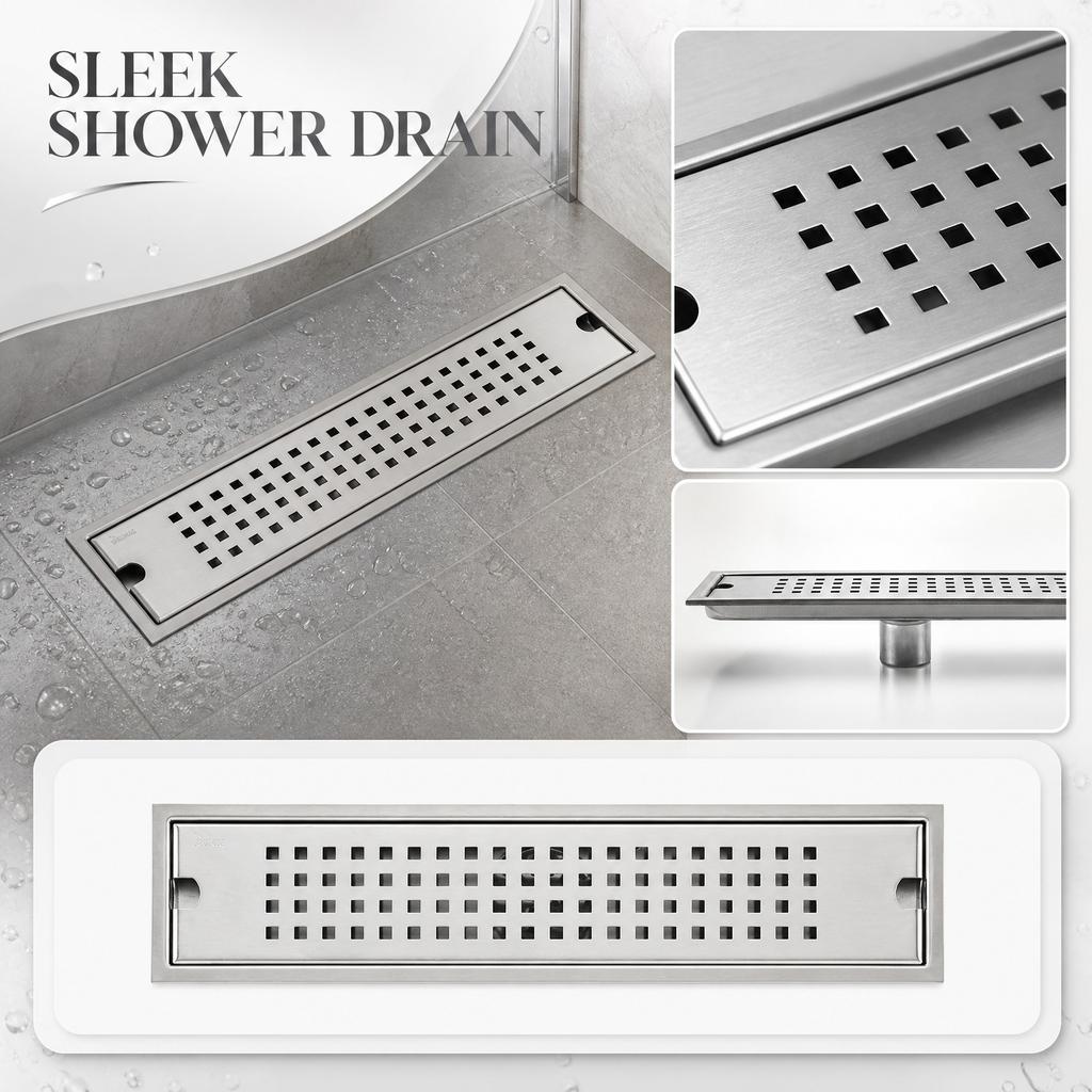 Drenaje de Piso de 40 cm de Acero Inoxidable para Baño, Ducha, Canal de Drenaje Lineal para Balcón y Lavadero con Diseño Antiatascos