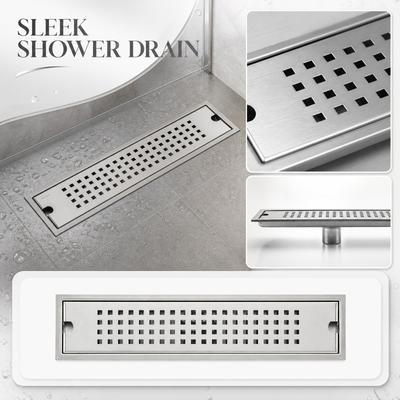 Drenaje de Piso de 40 cm de Acero Inoxidable para Baño, Ducha, Canal de Drenaje Lineal para Balcón y Lavadero con Diseño Antiatascos