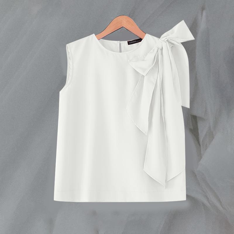 ZANZEA Camisetas sin mangas casuales sueltas de verano para mujer con cuello redondo