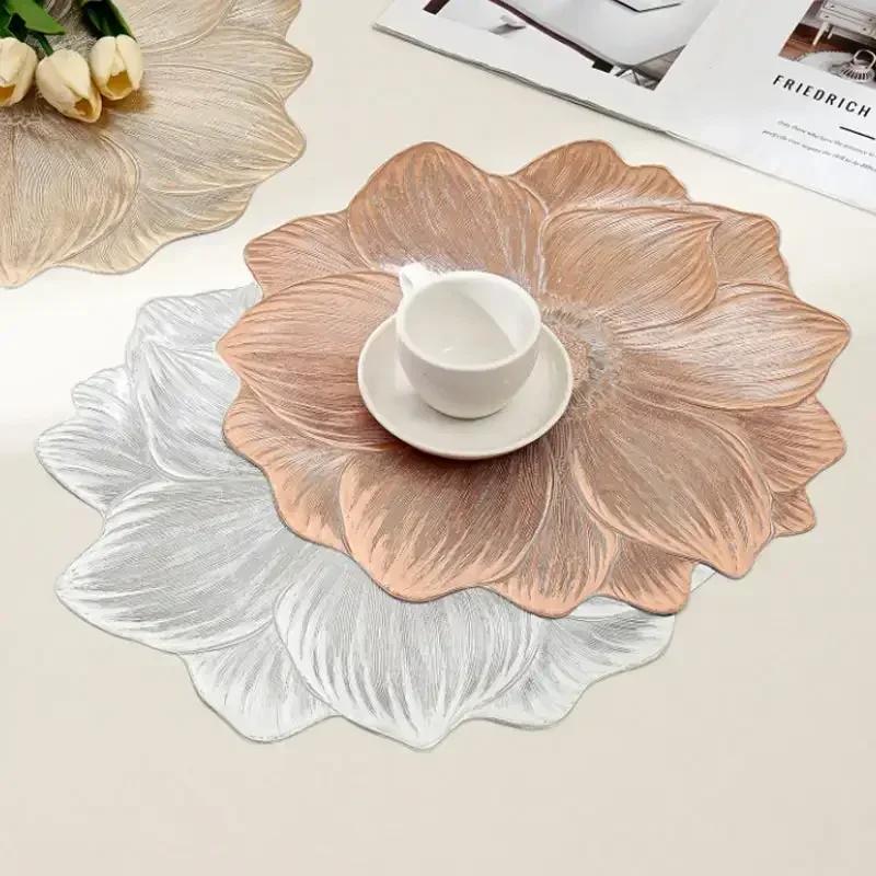 Hot Sale Lotus Shape Table Placemats Tableware Place Mat Oil Heat Resistant Waterproof Washable PVC Tableware Mat