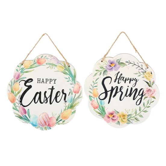 Yousheng Happy Easter Spring Wooden Hanging Decoration Farmhouse Rustic Holiday Easter Party Front Door Wall Hanging Sign Hanger Ornament Pendant