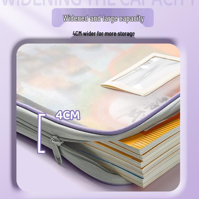L-Shaped Student Storage Bag for Test Papers & Books, Thickened Mesh File Organizer for Back-to-School