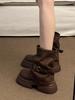 Brown Ort Boots Women'S Autumn Winter Thi Bot Faion Boots Slim Leg Tube Shoes Street Sle Round Toe Women Shoes