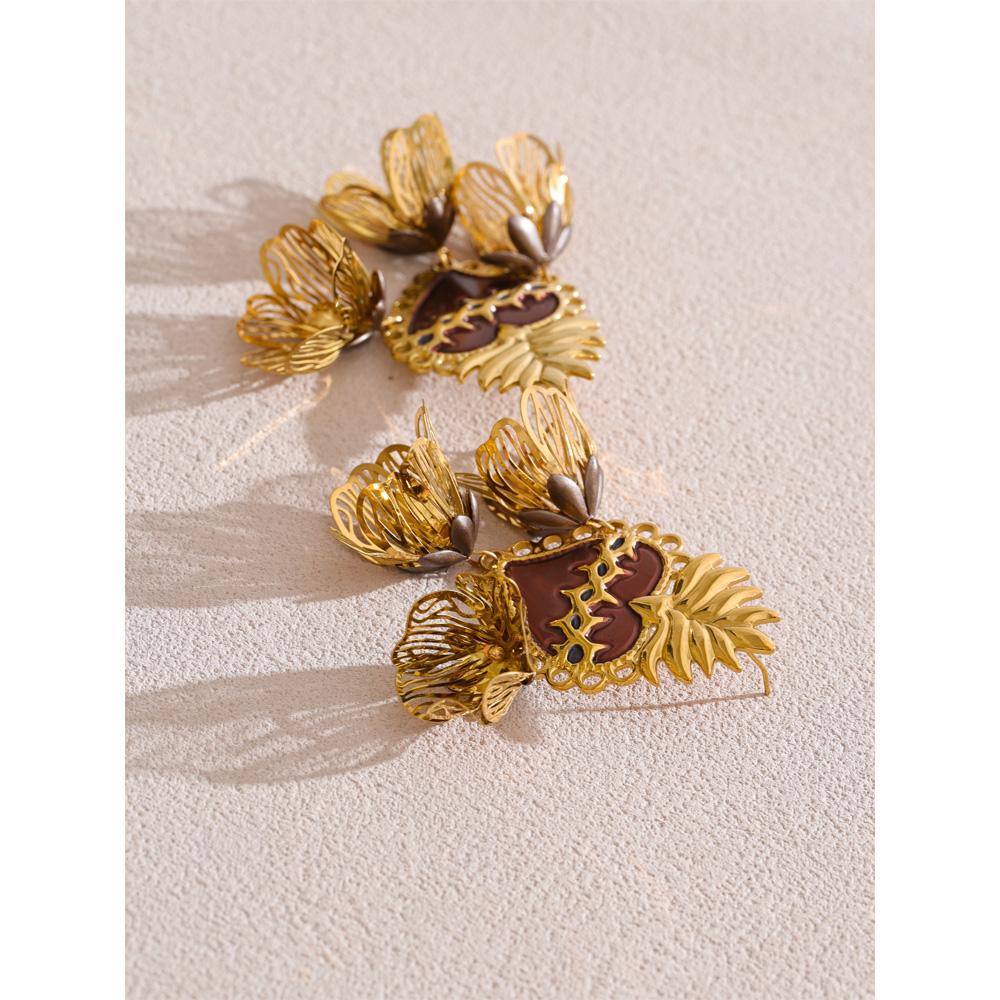 Eetit Exklusives Design Emaille Herz Blütenblatt Tropfenohrringe Edelstahl Golden Täglich Vielseitige Schmuckaccessoires