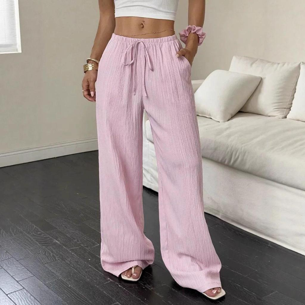 2025 Temu Short Sleeve Top & Loose Wide Leg Pants with Pockets - European & American Style Casual Fashion.