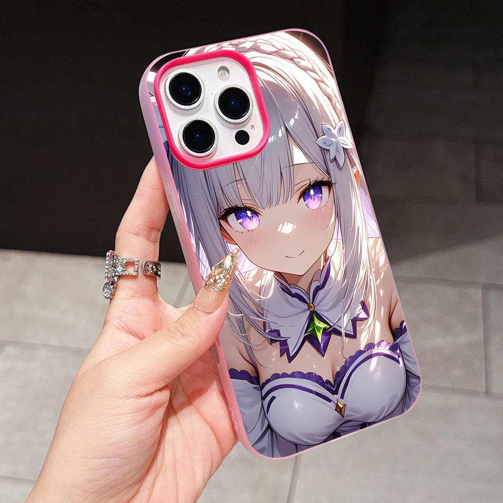 ReZero Emilia Waifu Jelly Double layer Rose Red Mobile Phone Case for iPhone 17 16 15 14 13 12 11 Air Pro Max Plus Protective