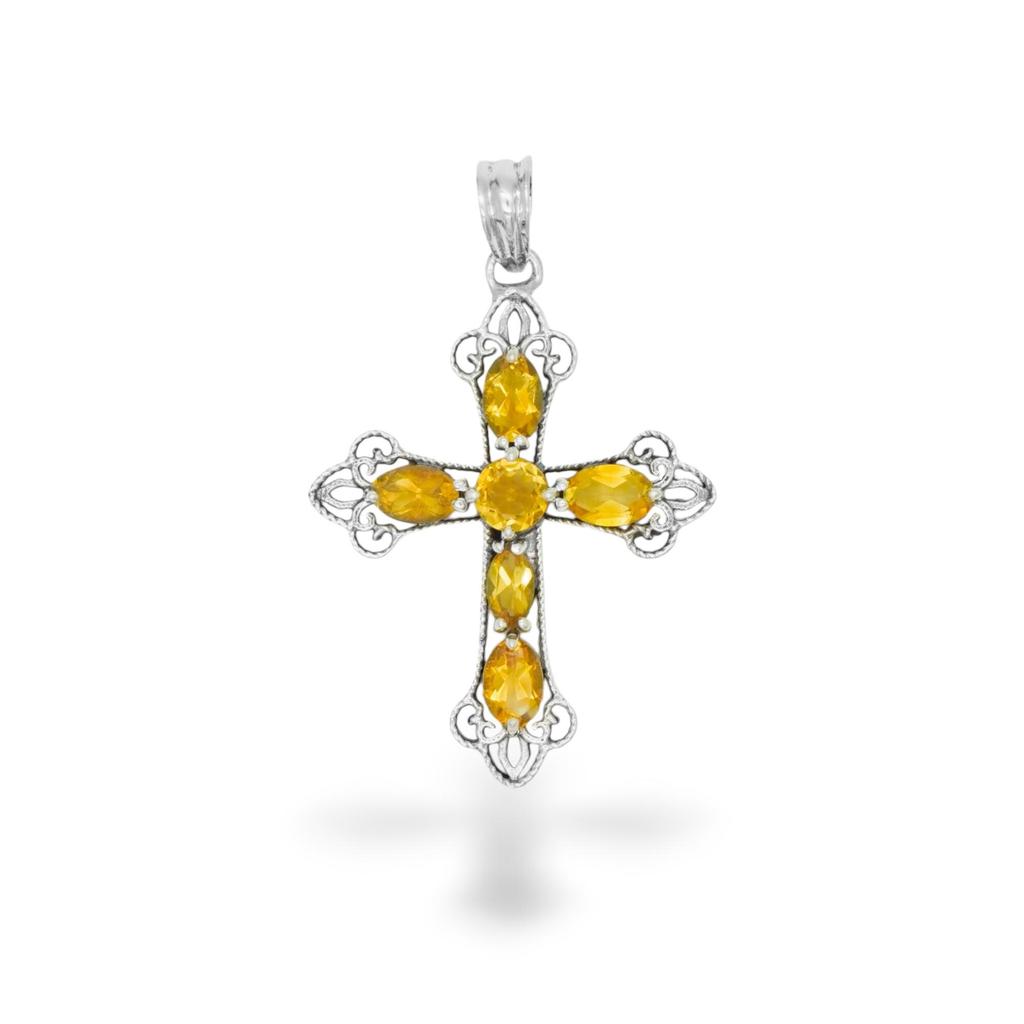 Blue Topaz Cross Pendant, 925 Sterling Silver Gemstone
