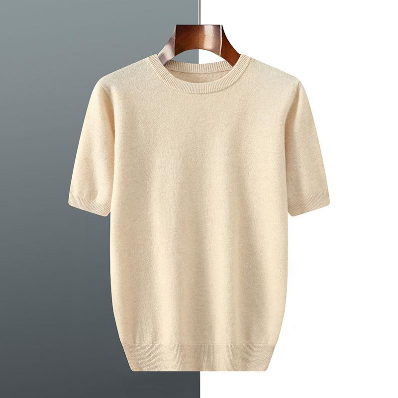 Men's Short-sleeved Fall/winter Casual Lightweight T-shirt with Simple Texture for Casual Office Wear, Round-neck Base Layer Sweater, Knitted Garment