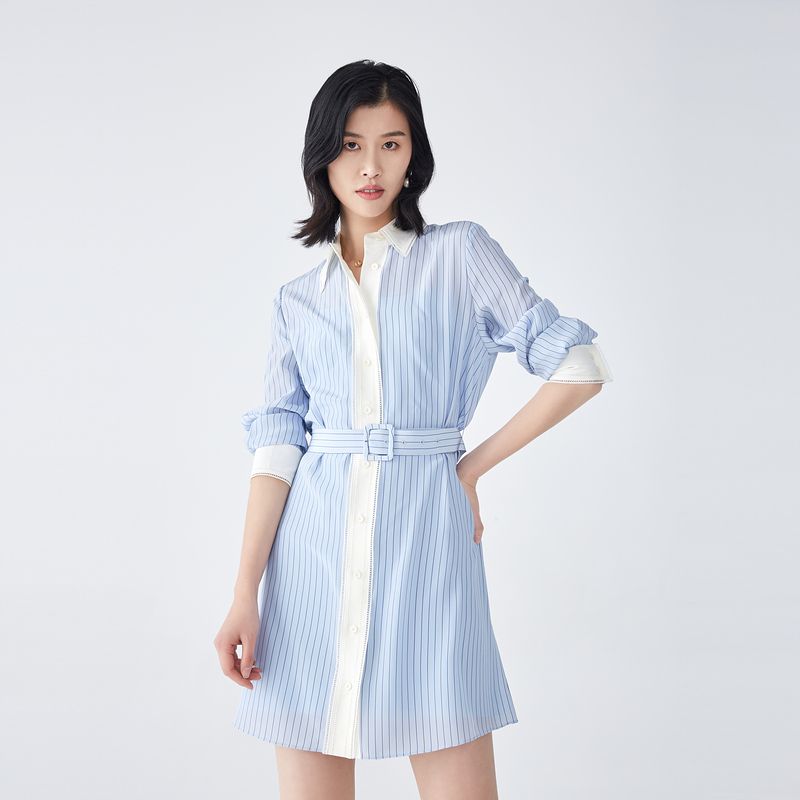 

Obeg Obeg Shirt Dress Striped Silk Light blue strip 155/XS/34