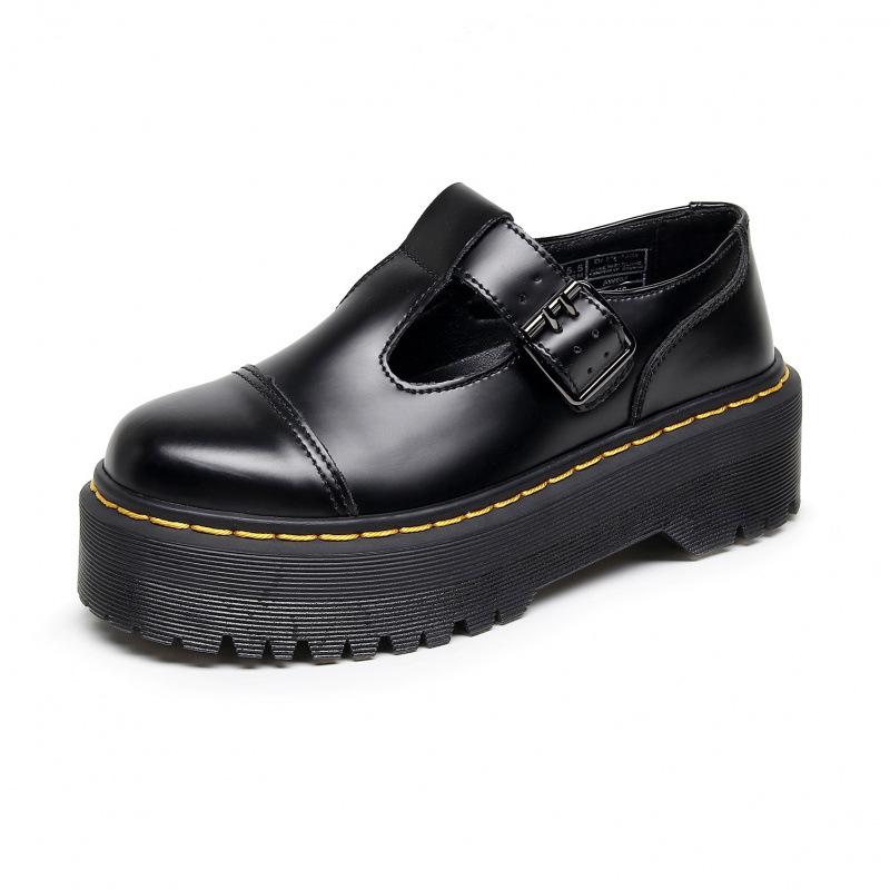 Generation Platform T-Strap Mary Jane Women Shoes, Genuine Leather Low-Top British Style Heightening Shoes 35 чёрный