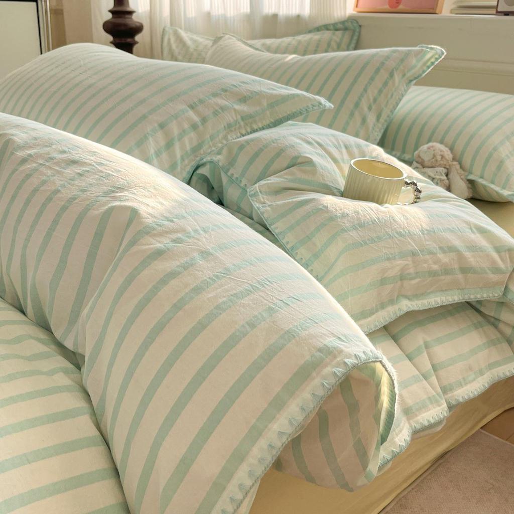2026 Spring/Summer Cotton Striped Tricot Bedding Set - A-Class Dormitory Collection (Four-Piece)