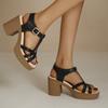 Summer New Solid Color Fish Mouth Block Heel One Line Buckle High Heel Casual Women's Sandals