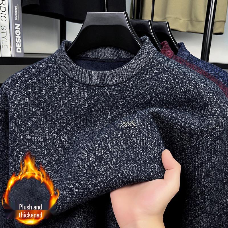 Men s Thick Knit Wool Sweater - Loose Fit, Casual Warm Velvet Pullover XXXXL 93-100kg