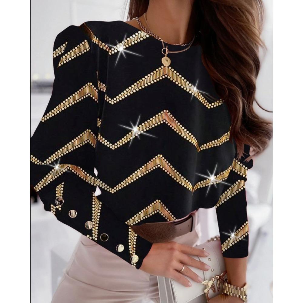 

JPNTKY Женская мода повседневная осень-зима с длинным рукавом и круглым вырезом блузки и рубашки M чёрный