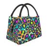 Neon Leopard Print Insulated Lunch Bag Durable Polyester Portable Food Cooler for Work School