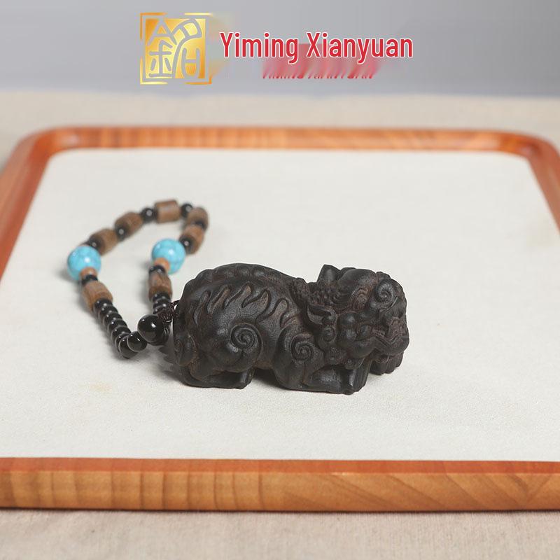 Agarwood Carved Pixiu Pendant with Rope Handle