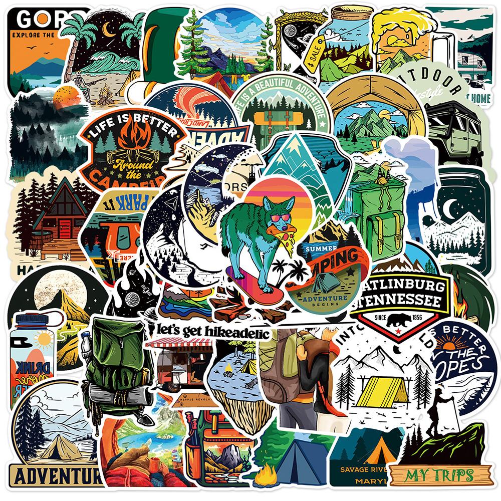 10/30/50pcs Forest Camping Hiking Outdoor Cartoon Stickers Travel Scenery Decals Waterproof Graffiti Suitcase Luggage Bike Car