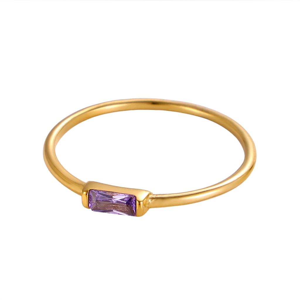 CARLIDANA Mimalist 18K Gold Plated Square Simple Colorful Zircon Stainless Steel 12 Months Birthstone Stackable Ring for Women