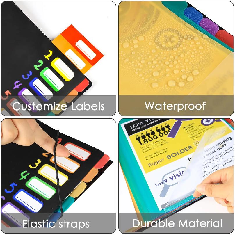 Multi-layer A4 Folder Storage Bag for Documents Color Folder 12 Labels Rainbow Inner Page Storage Book File Folder