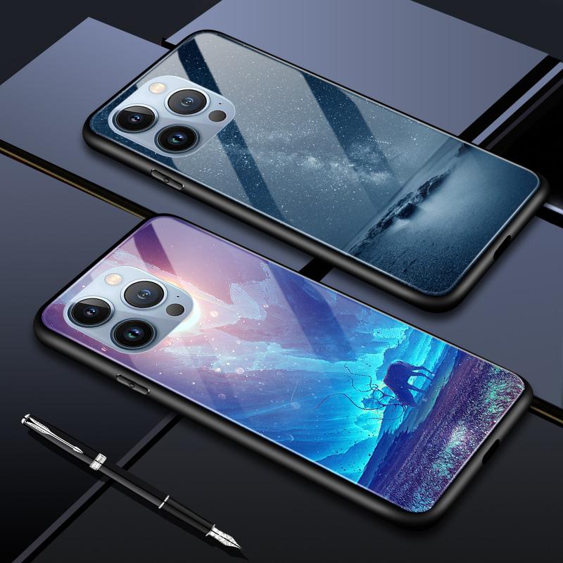 Pouzdro na telefon z tvrzeného skla pro Huawei P30Lite Honor 90Lite 9X X6A X9B Infinix Hot40 Note30 Tecno Spark20 Moto G15 G22 Měkký okraj Nárazuvzdorný Hladký kryt