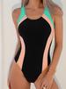 New Competitive Sport-Style Color Blocked One-Piece Swimsuit