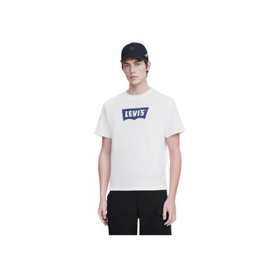 Levis Comfortable Casual Logo Print Ribbed Crew Neck Short Sleeve T-Shirt Unisex T-Shirts White 001AM-0013
