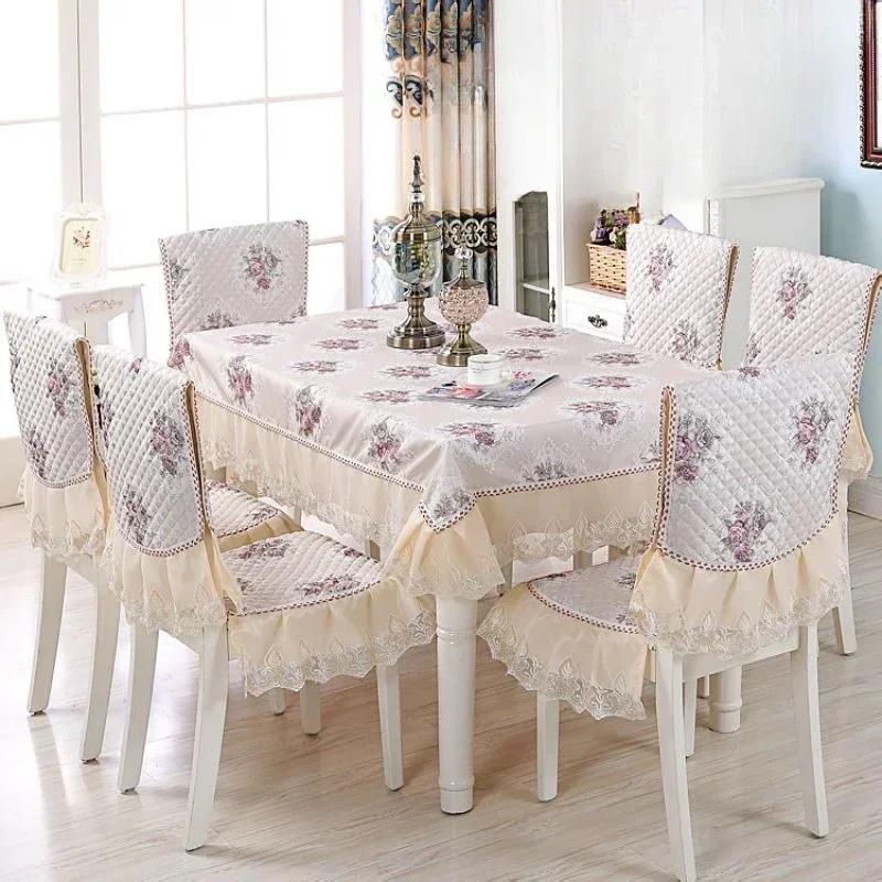 Light Luxury Wave Lace Stolsöverdrag Förtjockad Matbordsduk Kudde Europeisk stil Stor blomma Bordsduk Stolsöverdrag