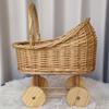 Stroller Shaped Flower Basket Rattan Woven Candy Basket with Handle Portable Decorative Rustic Basket with Wheels for Weddings Baby Showers