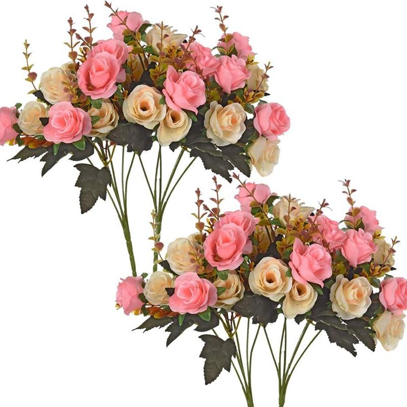 

2/4Pcs Silk rose Artificial Flowers Wedding Home Festival Decoration bride Bouquets Craft Scrapbooking Wreaths Photography props 2pcs темно-рожевого кольору