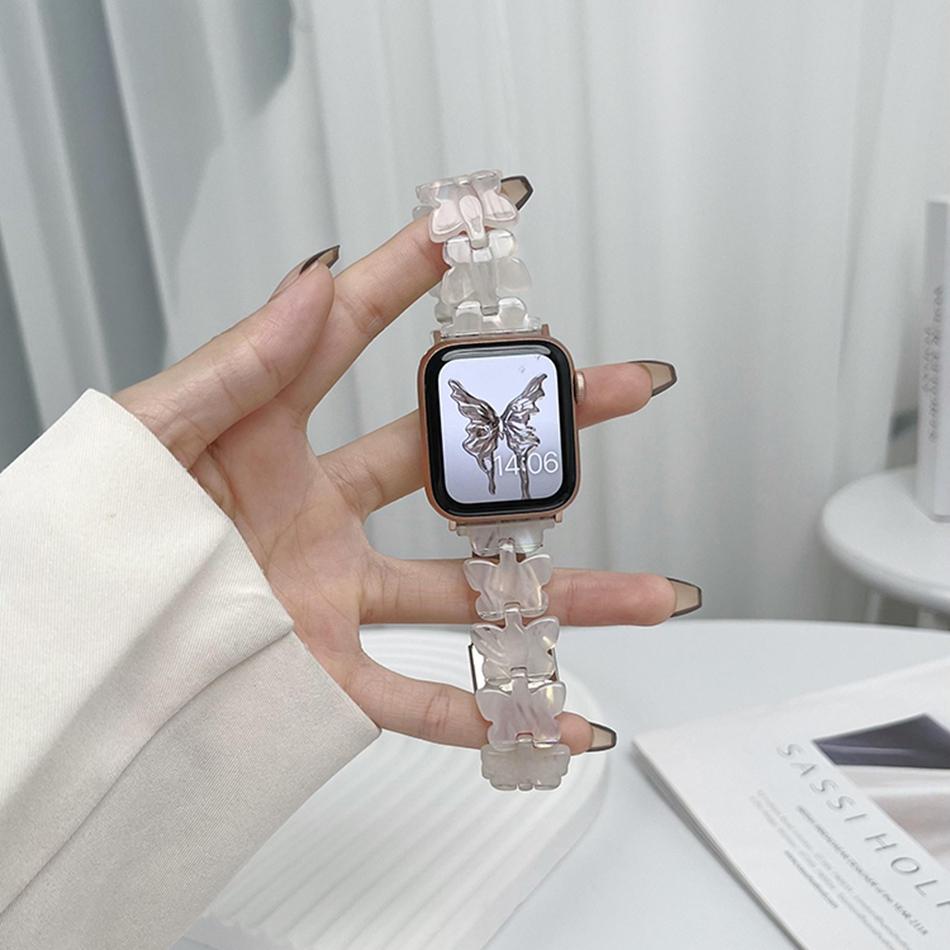Strap For Apple Watch Band S11/10/9/8/7/SE/6/5/Ultra 3 IWatch 49/46/45/44/42/41/40/38mm Fashion Butterfly Shape Resin Bracelet