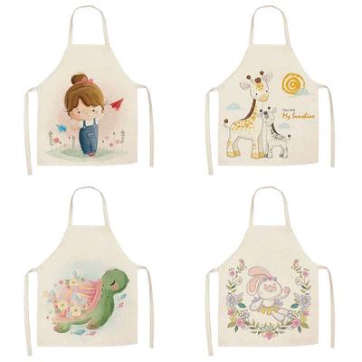 Cooking Baking Apron Linen Cartoon Animal Deer Turtle Panda Print Kitchen Apron Unisex Dinner Bib Funny Apron Cleaning Apron
