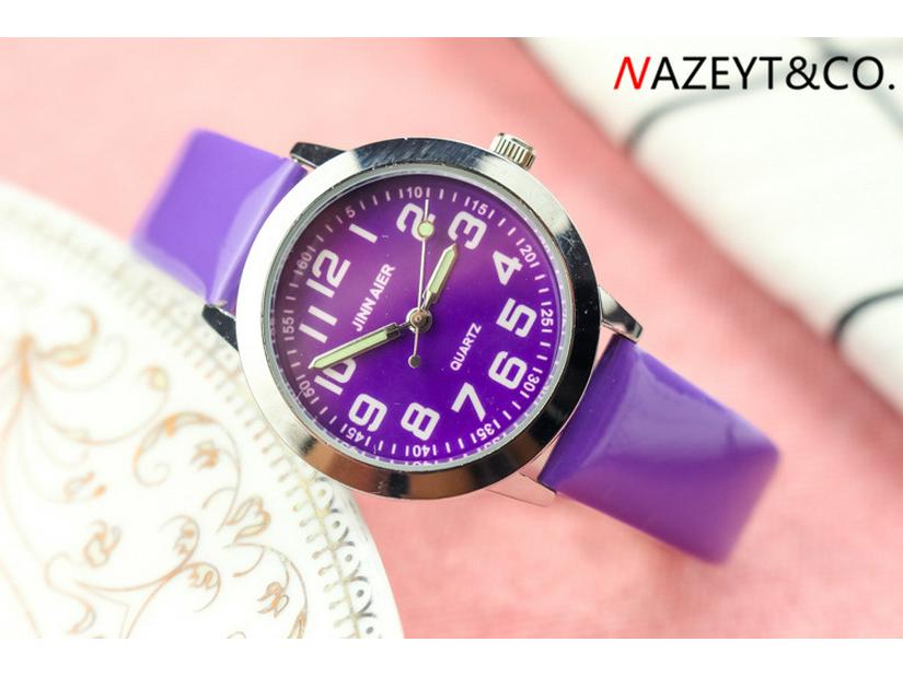 Kids' Educational Quartz Watch with Colorful Face, Luminous Hands, and Leather Strap