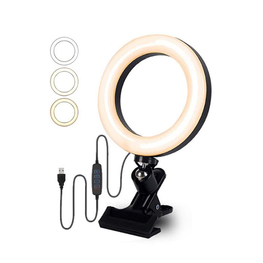 6inches LEDs Selfie Ring Light with Clamp USB Operated 3 Colors Temperature Changing/ Different Lighting Modes/ Dimmable Brightness Adjustable