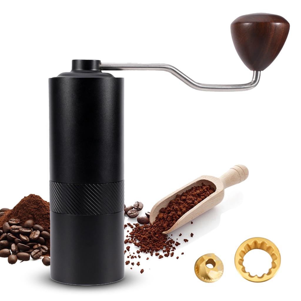 Manual Coffee Bean Grinder with Ergonomic Wood Crank 6 Core Conical Burr Digital Grinding Degree