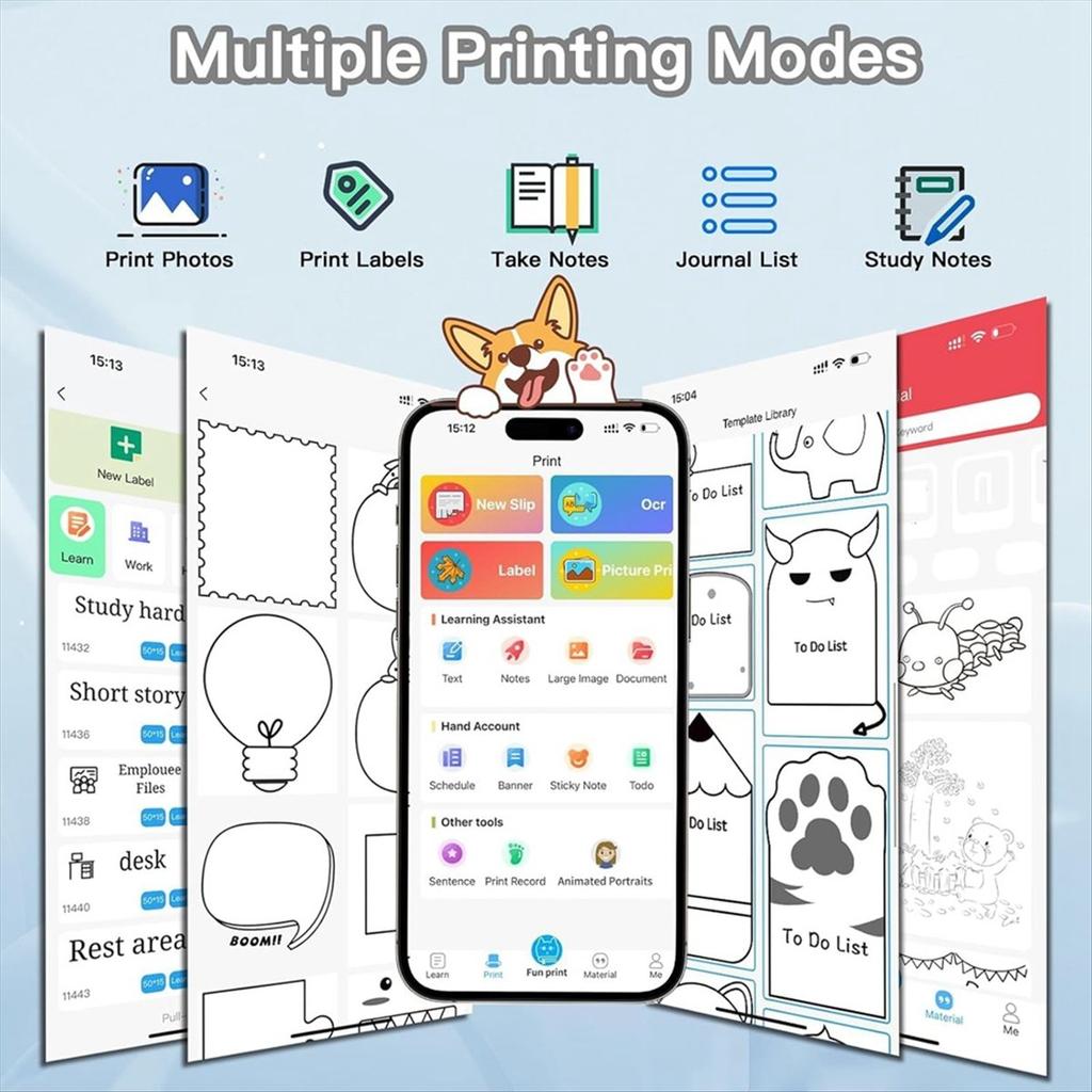 2025+ Sticker Printer Print 6 Rolls Sticker Printer with 7 Color Lighting Mode, Compatible with IOS and Android