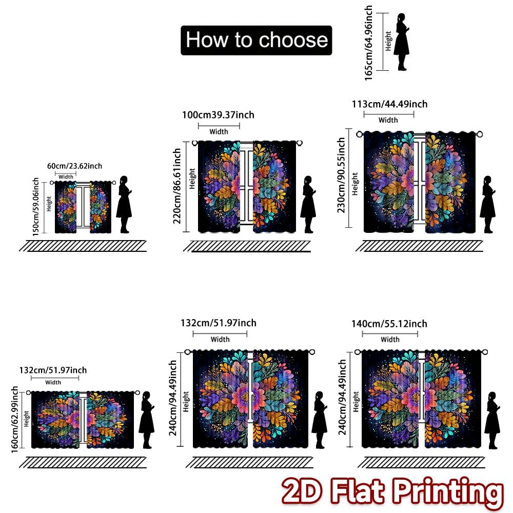 2D FLAT PRINTING 2pcs Curtains (Without Rod) Floral Mandala Design (4) New Year Holiday Curtains Versatile Durable Polyester