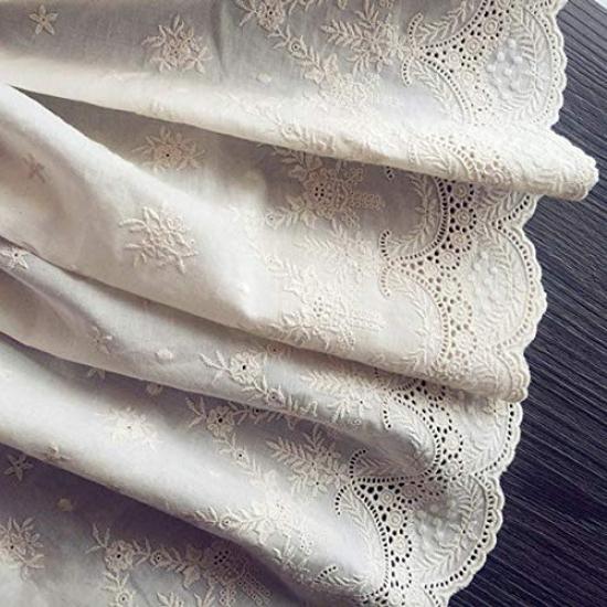 43cm wide x 180cm long vintage eyelet floral embroidered cotton lace fabric (beige)