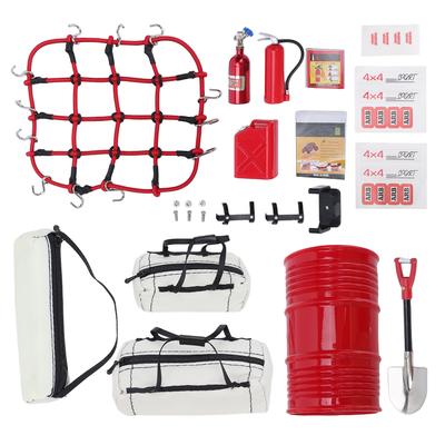 Simulation Decor Set, Includes Bags, Luggage Net, Fuel Tank, Oil Drum, Jack, Fire Extinguisher and Shovel for 1:10