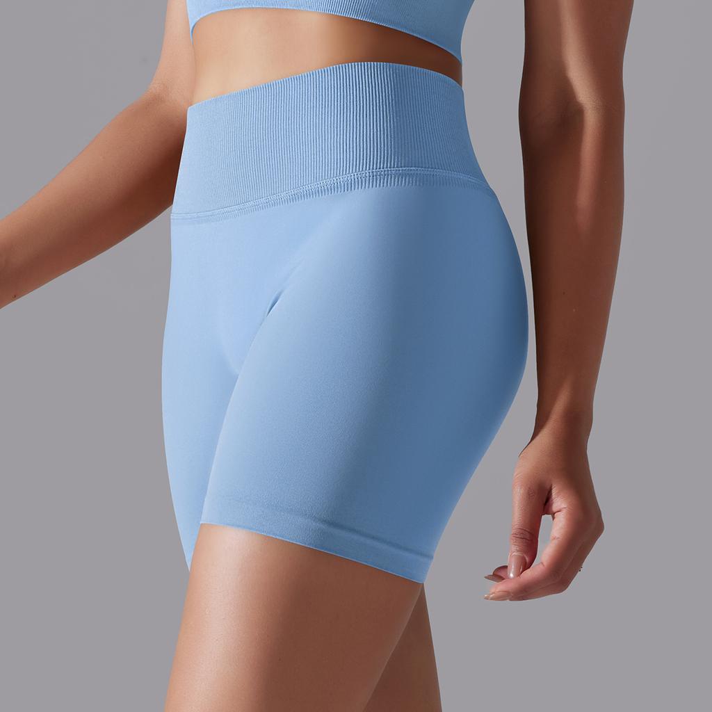 Auroth Seamless Knit Lift Hip Shorts Women High Waist Tummy Yoga Shorts Solid Color Running Fitness Sports Shorts