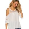 Women's Fashion Casual Round Neck Off-shoulder Lace Stitching Flared Short-sleeved Top