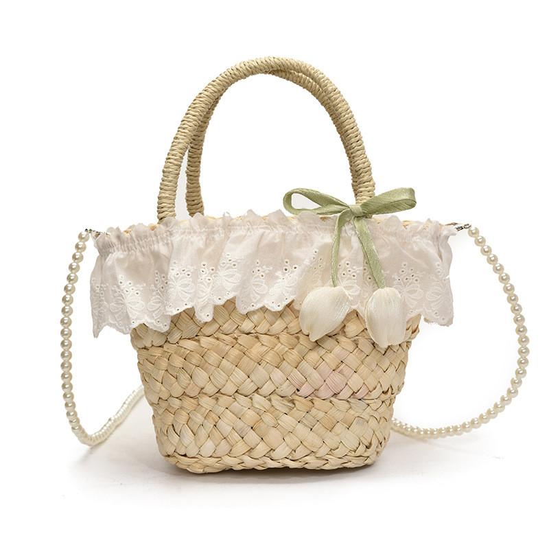 Summer Woven Straw Bag For Kids With Cotton Lining For Beach And Vacation Use