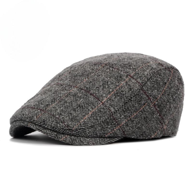 British Style Plaid Flat Cap for Men Women Autumn Winter Warm Woolen Beret Hat Retro Newsboy Cap Middle-aged Elderly Casual Duckbill Hat