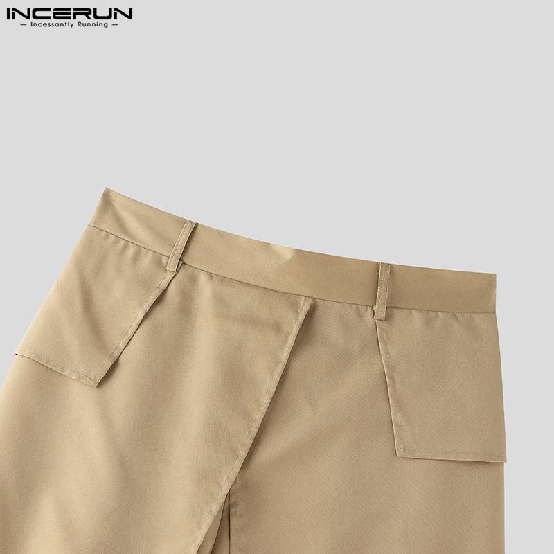 INCERUN Men Spring High Waist Back Ruffled Layers Solid Color Casual Long Straight Pants