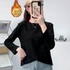 Women's Long Sleeve T-Shirt Round Neck Commuter Style Warm Fleece Lined Basic Top Loose Fit Solid Color Undershirt